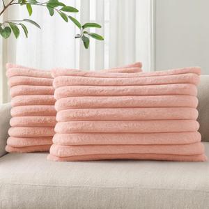 Pallene Faux Fur Decorative Throw Pillow Covers 12x20 Set of 2, Pink