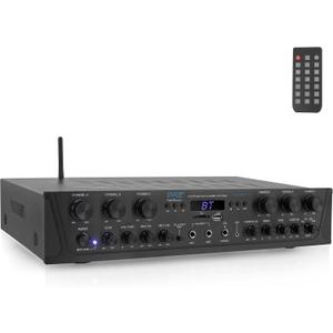 Pyle Home Audio Amplifier with Bluetooth - 6 Channel 600 Watt Peak Power, Karaoke with Echo, 2 Mic Input with Talkover, Headphone In, USB A MP3 Player with SD Reader - Home, Commercial, Worship