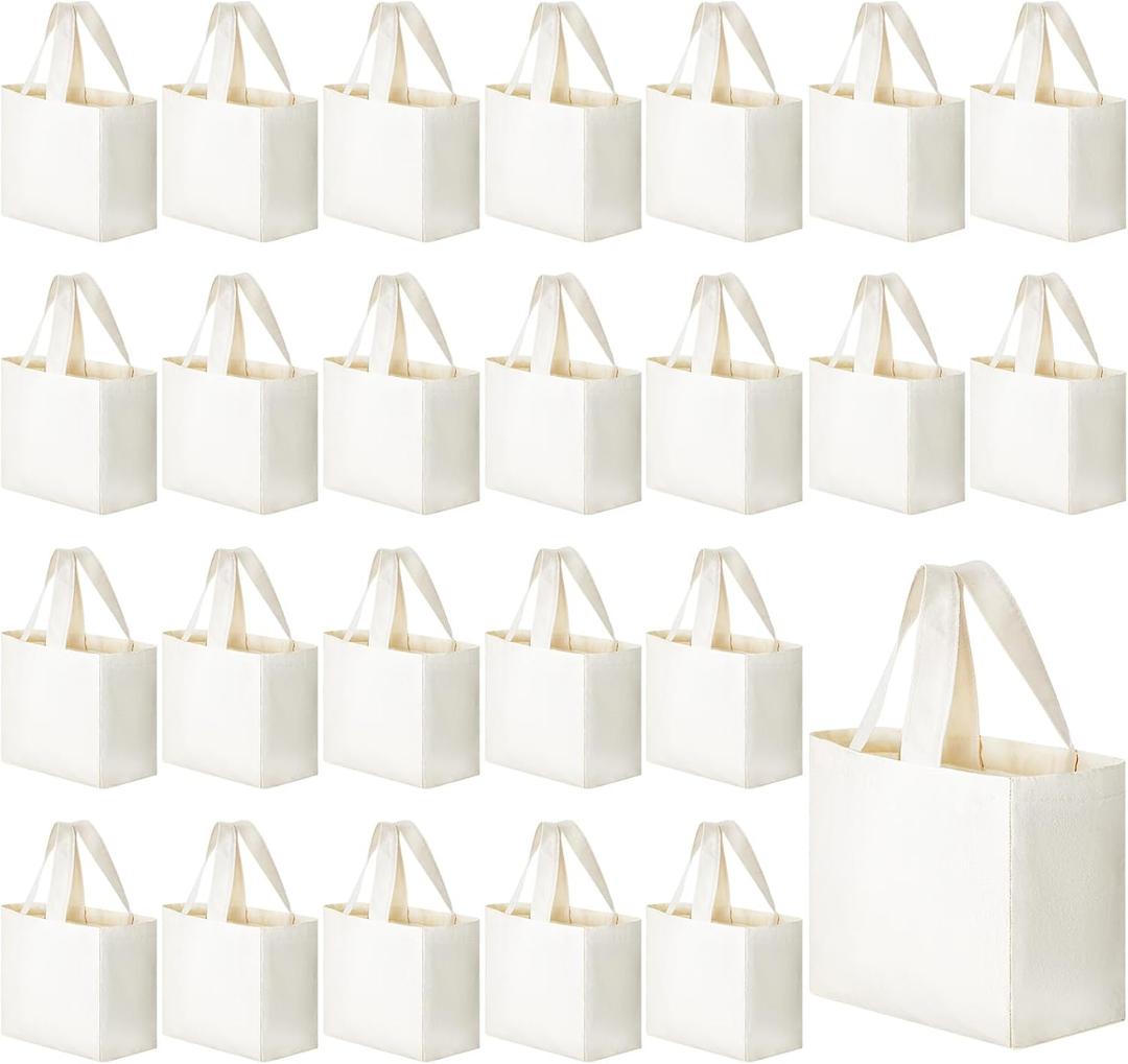 Amylove Mini Tote Bag Sublimation Blank Canvas Tote Bags Reusable Grocery Luggage DIY Sack Goody for Party Event(12 x 13 x 6 Inch,Natural Color,24 Pcs)