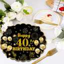 75 PCS 40th Birthday Party Supplies Paper Plates and Napkins,Black and Gold 40th Birthday Plates Napkins Tableware Set for Boys Girls Tableware Set Decorations