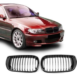 Front Grill Single Slat Front Grille for BMW E46 320i 325i 325xi 330i 330xi 4-Door 3 Series 2002 2003 2004 2005 - Front Kidney Grille (ABS Glossy Black)