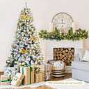 7.5ft Artificial Snow Flocked Hinged Christmas Tree with Metal Stand