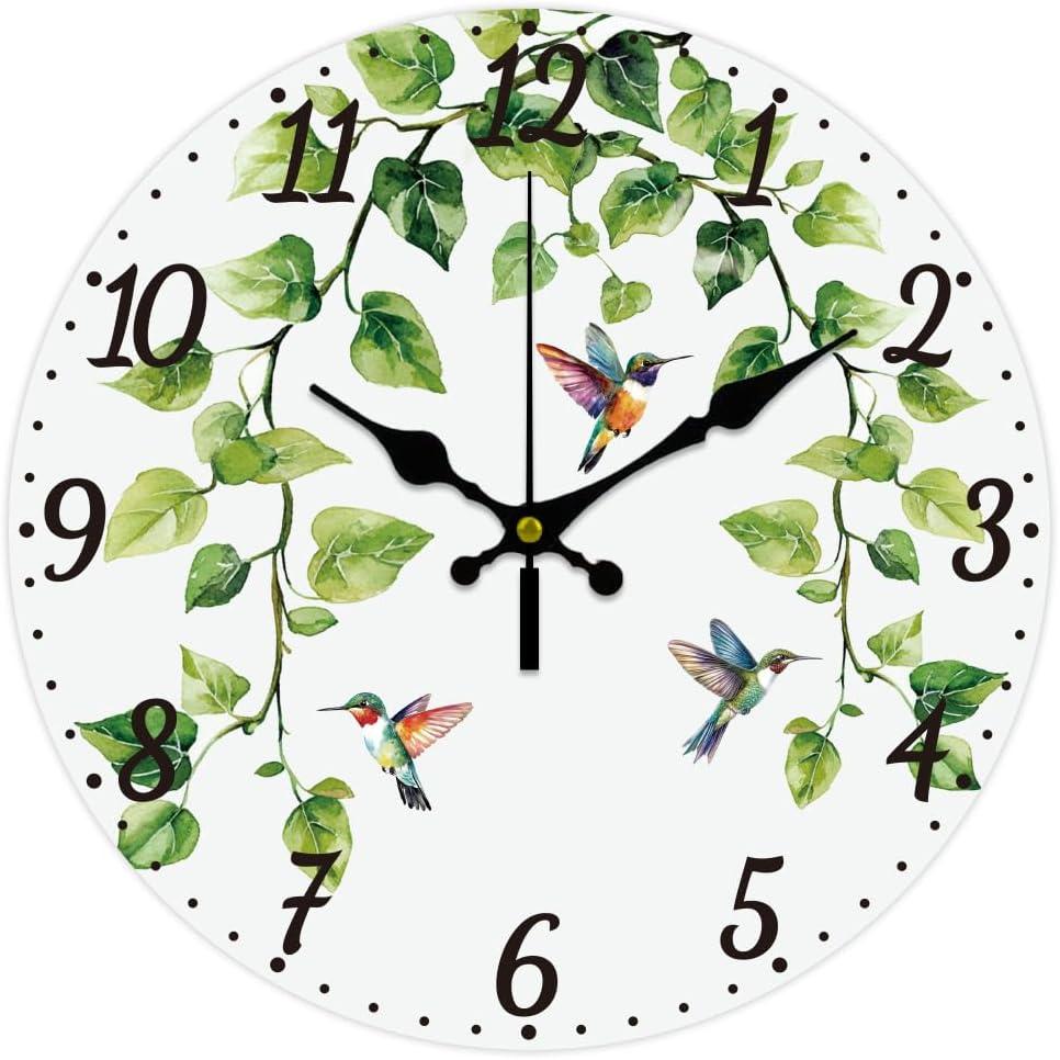 CHGCRAFT 12inch Ivy Hummingbird Wall Clock Battery Operated Silent Non Ticking Round Decorative Clock for Office Home Living Room Bedroom Bathroom Kitchen Decor