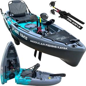 Reel Yaks Raptor Modular Fishing Kayak - 9.5ft Lightweight Sit On Top Kayak for Adults & Youth - Stable & Portable, Ideal Space-Saving Design for Travel - 380lbs Capacity
