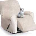 ANARACHON Leather Look Recliner Chair Covers, 4-Pieces Stretch Recliner Cover, Soft Reclining Chair Slipcover, Washable Furniture Protector for Pets (1 Seater, Beige)