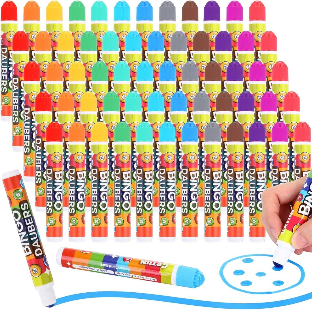 Crtiin 60 Pack Mixed Colors Set of Bingo Daubers Dot Markers Bingo Supplies in 12 Colors Dot Art Markers Paint Craft Ideal for Art and Crafts Painting Supplies Drawing Coloring
