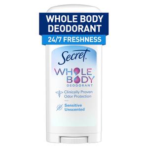 Secret Whole Body Deodorant Stick for Women, Naturally Derived Ingredients, Unscented, Aluminum Free Deoderant Stick, 72 HR Odor Protection, 2.4 oz (2.4 Ounce (Pack of 1))