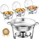 Chafing Dishes for Buffet 4 Pack, 5 QT Round Chafing Dishes for Buffet [Transparent Glass Cover] Stainless Steel Chafing Dish Buffet Set for Any Party