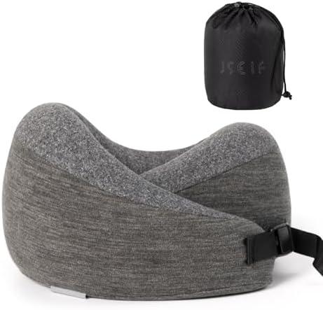 JSELF Travel Pillow, Memory Foam Travel Neck Pillow for Airplanes, Double Support to The Neck, Head, and Chin, 360º Ergonomic Design Full Neck Surround Pillow for Office, Airplanes & Car (Dark Gray)