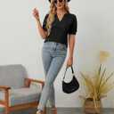 2 x BMJL 2024 Women Puff Sleeve Tops V Neck Dressy Casual Blouse Pleated Casual Summer Shirts (Black, XL)