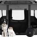 44x34x24 Inches Dog Playpen,Pet Playpen,Foldable Puppy Cat Playpen,Portable Exercise Kennel Tent Crate,Water-Resistant Breathable Shade Cover,Indoor Outdoor Travel Camping Use for Small Animals(L) (Grey)
