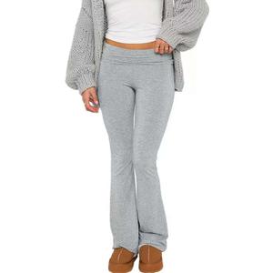 Sumleno Women Y2k Skinny Pants Flare Leggings Low Rise Fold Over Waist Bootcut Stretchy Yoga Sweatpants Lounge Streetwear (Gray, S)
