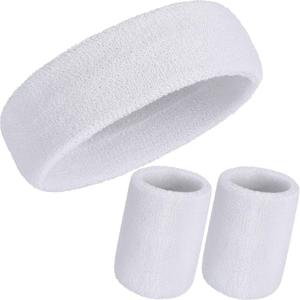 WILLBOND 3 Pcs Sweatbands Set 80s 90s Neon Sports Headband Tennis Striped Sweat Band Sports Competitions Games for Men Women Party Supplies (White)