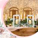 Geelin 12 Set 10.59'' White Wooden Lanterns for Wedding Centerpieces Include 12 Wooden Lantern 12 LED Candle 12 Eucalyptus Leaves Wreath for Wedding Baby Shower Farmhouse Table Decor