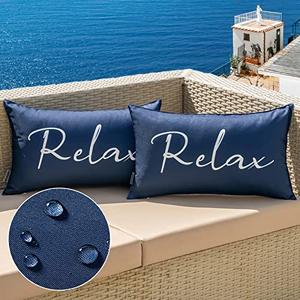 MIULEE Outdoor Waterproof Throw Pillow Covers Set of 2 Relax Decorative Outdoor Rectangular Pillowcases for Chair Patio Garden Couch Tent Balcony Sofa Blue 12x20 Inch