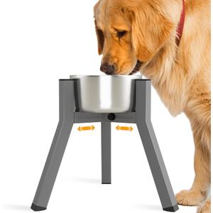 SHAINFUN Grey Elevated Dog Bowls Stand for Large Medium Breeds, 11" Height Adjustable Width 7-10.7", Single Tall Feeder Holder (Bowl Not Included)