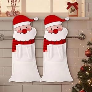 SmoothNovelty 2 Pcs Christmas Hanging Hand Towels Funny Santa Hanging Washcloths Soft Microfiber Super Absorbent Face Towels for Bathroom Kitchen Christmas Decorative