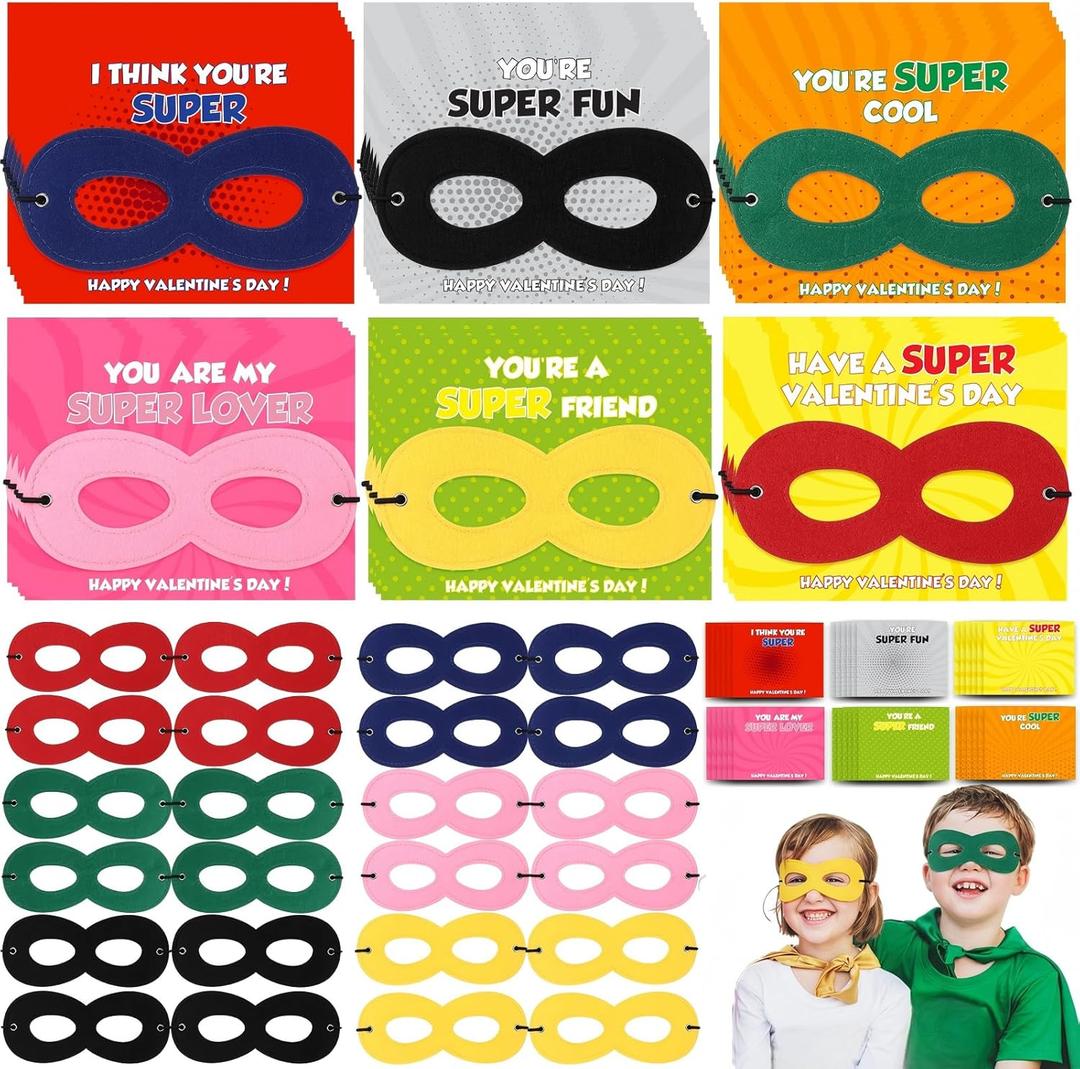24 Pcs Class Valentines Day Gifts for Kids Colorful Felt Eye Masks for Party Kids with Valentine Gift Cards Photo Props Dress up Cosplay Felt Masks Costume for Classroom Exchange Birthday