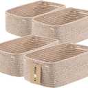 MiniArk Small Storage Baskets for Organizing | Closet Organizer Bins | Shelf Toy Basket | Woven Rope Baskets | Cube Decorative Box | Shallow Basket | 13x8.5x5.1 | 4 Packs Mixed Brown