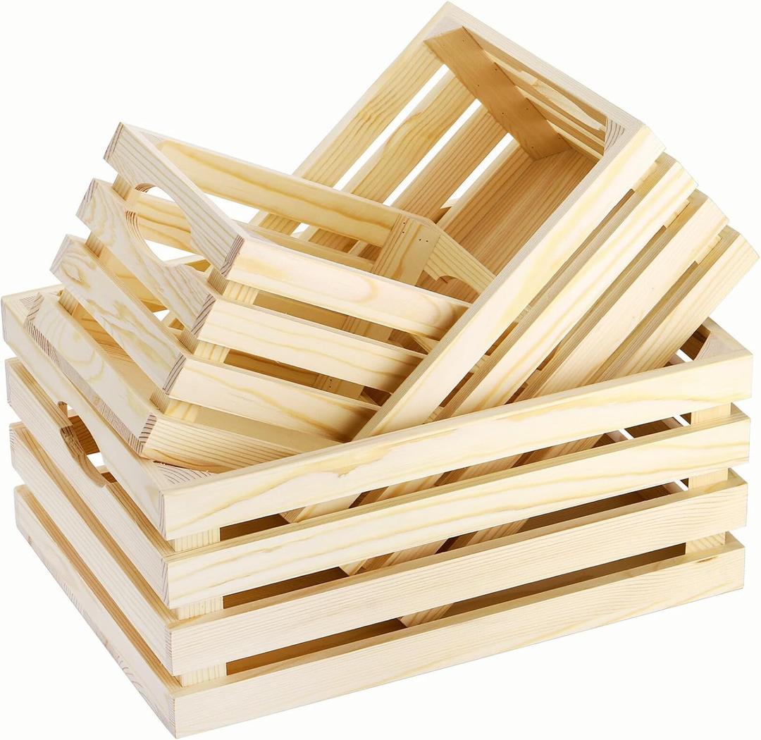 ZENFUN 3 Pack Wooden Nesting Crates with Handles, Decorative Hand Crafted Wood Box Nesting Crate Farmhouse Storage Basket Container for Display and Organization, Home Centerpieces