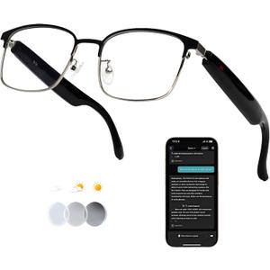 AI Smart Wireless Bluetooth Translation Glasses for Men/Women with Speakers/Bluetooth&140+ Languages Translation Sports/Travel/Drive/Busniess (G6+AI+Color Change Lenses+Silver)