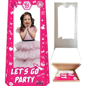 4.45ft Tall Life Size Photo Booth Props with Fixed Bracket(Stand-in Cardboard), Hot Pink Birthday Girls Photo Props for Birthday Party Decorations, Cute Girls Box for Photoshoot(53.2 * 39.5inches)