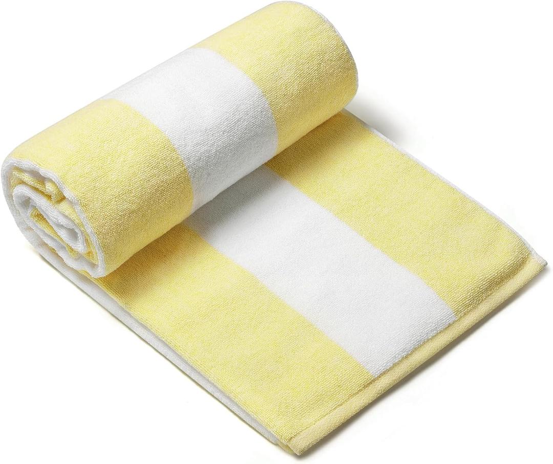 CLOWOOD Plush Oversized Beach Towel - Cotton 40 x 72 Inch Large Thick Yellow Striped Cabana Pool Swimming Towel