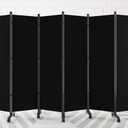 SUNALLY Room Divider Privacy Screens, 6 Panels Dividers with Wheels, Black | 132" W Room Separator for Space Partition with Lockable Wheels, 6FT Folding Fabric Wall Dividers for Home Dorm Studio Office