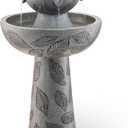 Glitzhome Water Fountain Outdoor, Outdoor Fountain with Lights & Pump, 26" H 2-Tiered Polyresin Bird Bath Fountain Waterfall Floor-Standing Water Feature for Garden, Yard, Patio, Home Decor