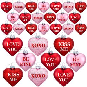 Wenqik 60 Pcs Valentines Day Heart Ornaments Red Pink Conversation Hearts Tree Hanging Decorations Valentines Baubles Romantic Love You Kiss Me Decor for Wedding Anniversary Decorations