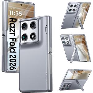 GooseBox for Motorola Razr Fold Case 2026 Phone Case Built-in Screen Protector & Hinge Protection & Hidden Kickstand Razr Fold Case with Full Body Shockproof Protective Phone Case Gray