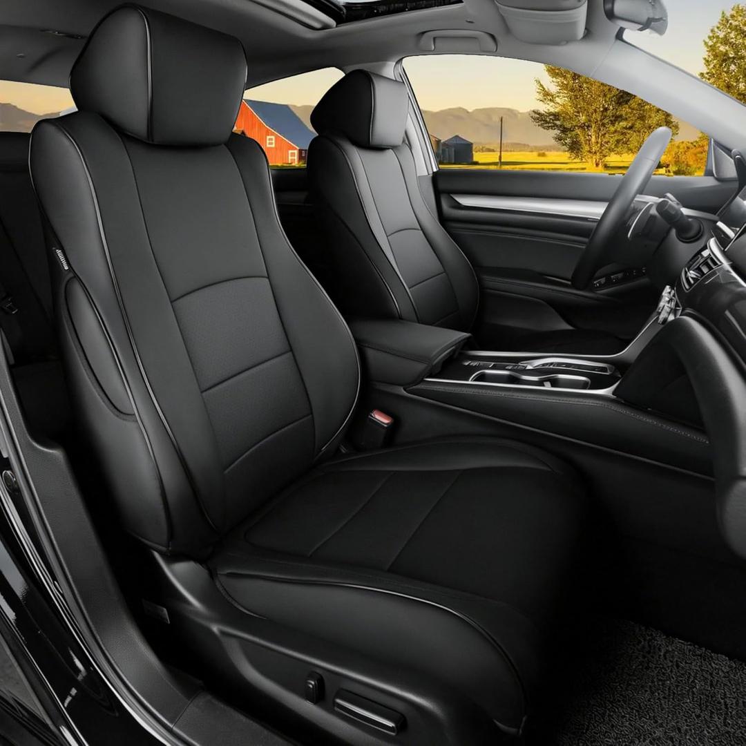 HKZ Custom Fit Accord Car Seat Covers for Honda Accord 2018 2019 2020 2021 2022 EX-L,Touring,Sport,EX & Hybrid (Rear Row W/40/60 Split Backrest) - 5-Seats Full Set, Leather (Black)