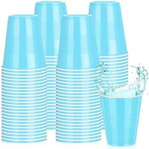 Pickmesh 50 Pack 12 oz Plastic Cups Disposable Cups Bulk for Wedding Baby Shower Birthday Graduation Family Gatherings and Festive Celebrations Party Supplies(Light Blue)