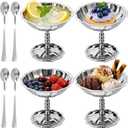 Ice Cream Cups Set of 4 with Spoons, 4.4 oz Stainless Steel Dessert Bowls, Vintage Footed Sundae Cups for Yogurt, Pudding, Fruit & Snacks for Home, Parties & Weddings
