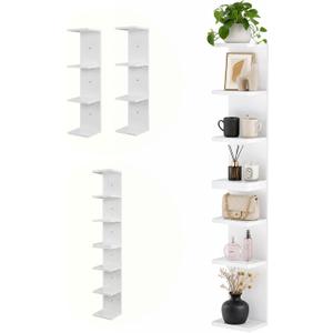 Boswillon 7 Tier Floating Wall Shelf Unit, Tall Lack Display Shelf, White | 4-Tier Set of 2, Narrow Storage Shelving, Vertical Wall-Mount Shelf for Vanity Bedroom Living Room Decor, 35.9 x 7.9 x 7.9"