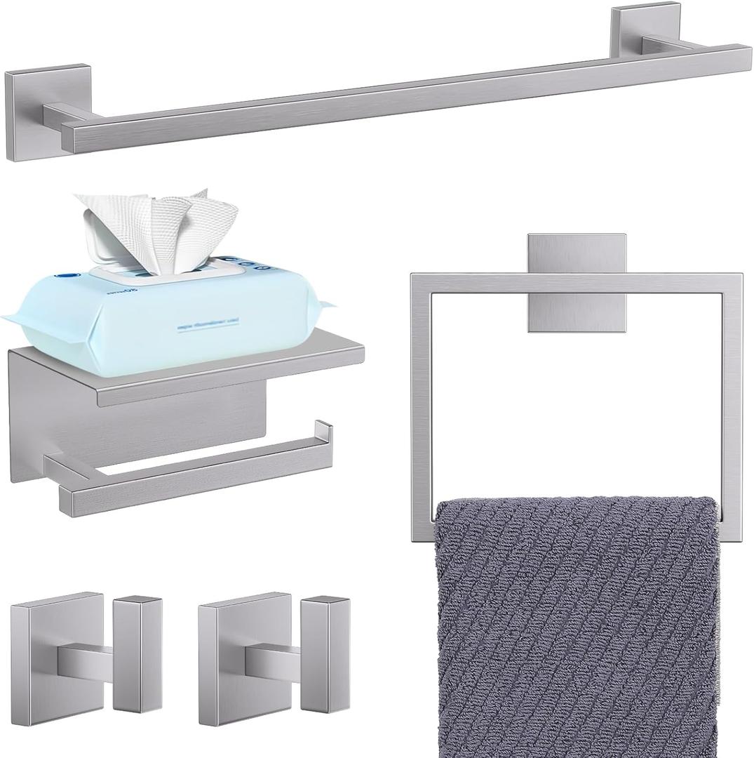 YACVCL 5-Pieces Brushed Nickel Bathroom Hardware Accessories Set Towel Bar Set Upgraded Toilet Paper Holder with Shelf Stainless Steel Wall-Mounted Bathroom Hardware Set 23.6 Inch
