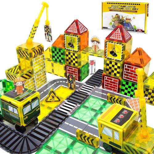 Magnetic Tiles Magnetic Construction Set with 2 Dolls, Cars, Train, Train Tracks, Building Sensory Toys for 3+ Year Old Boys & Girls Creative Kids Games Birthday Xmas Gifts