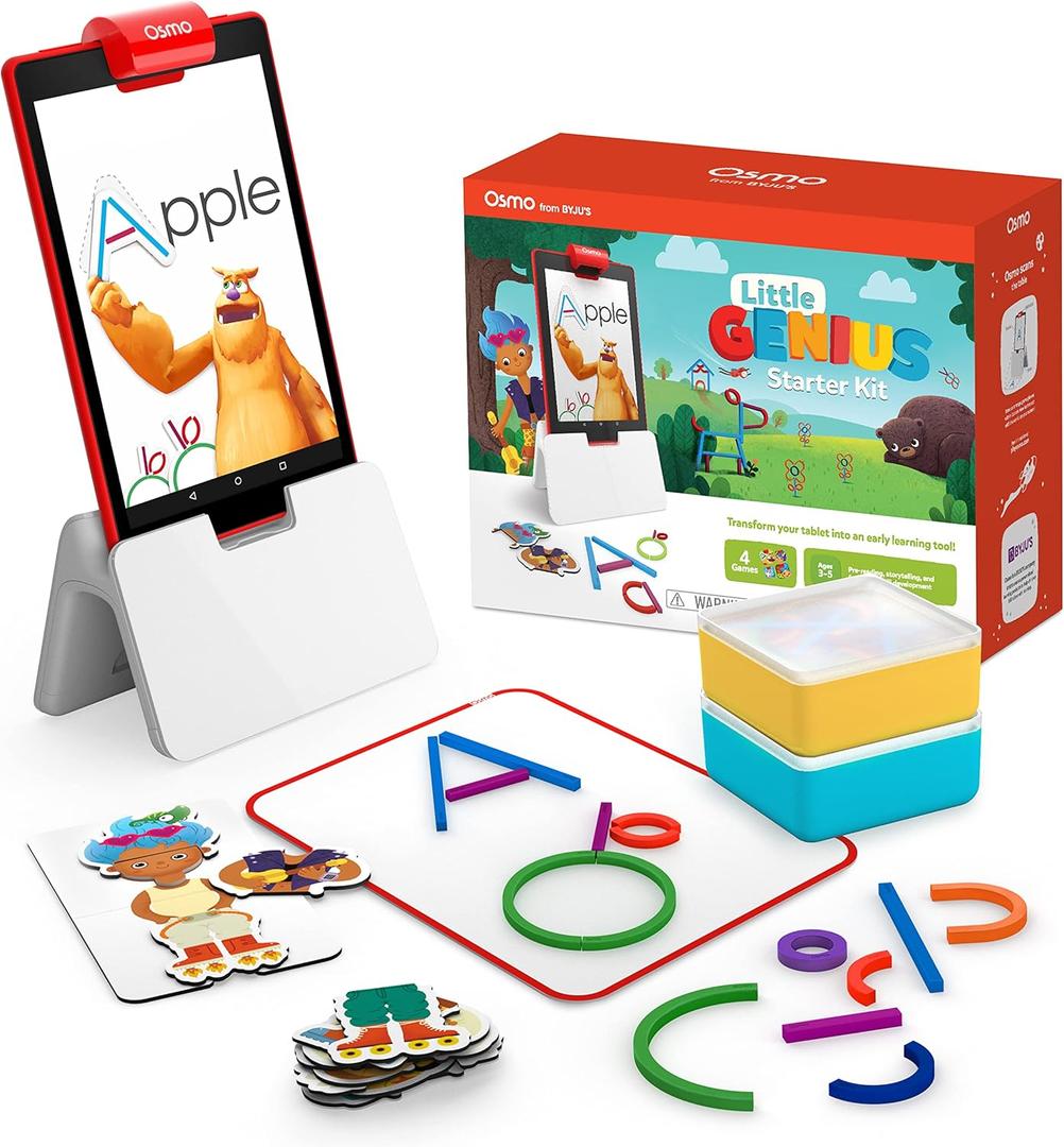 Osmo-Little Genius Starter Kit for Fire Tablet-4 Educational Learning Games-Preschool Ages 3-5-Phonics, Problem Solving & Creativity-STEM Toy Gifts,Kids (Osmo Fire Tablet Base Included)