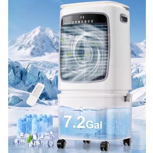 Uthfy 3000CFM Swamp Cooler, 34" Evaporative Air Cooler with 7.2Gal Detachable Water Tank, 120° Oscillation, Remote, 12H Timer, 3 Speeds, Portable Air Conditioners for Home, Garage, Patio, White