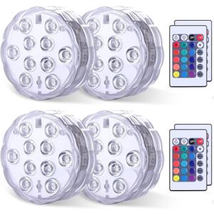 Submersible LED Lights Remote Control, RGB Multi Color Changing Waterproof Light for Pool, Vase Base, Spa, Aquarium, Pond, Hot Tub, Decoration, Party, 4-Pack
