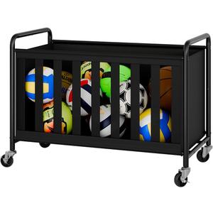 StorageWorks Ball Storage with Wheels, Ball Cart for Garage, Garage Sports Equipment Organizer, Balls Organizer for Basketball, Football, Volleyball