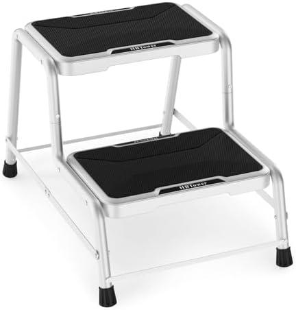 HBTower 2 Step Stool, Stepping Stools for Adults Kids with Non-Slip Rubber Feet, Heavy Duty Step Stools for Bedroom Kitchen Bathroom, Bed Steps for High Beds