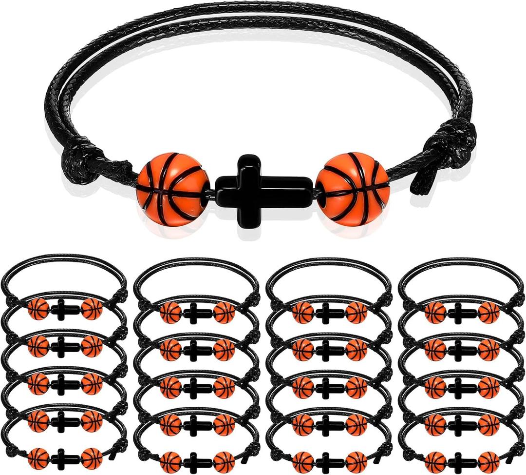 20 Pcs Sport Gifts Charm Bracelets Ball Bracelets Cross Adjustable Inspirational Wristbands Sports for Adults Team Women Men Ball Party Decoration