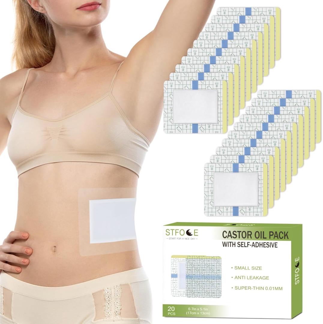 2 x 20pcs Castor Oil Pack Wrap, Transparent Film Castor Oil Pack, No Irritation, Self-Adhesive, No Leakage, Portable, for Home and Travel 6.7"x5.1" (1 Count (Pack of 20))