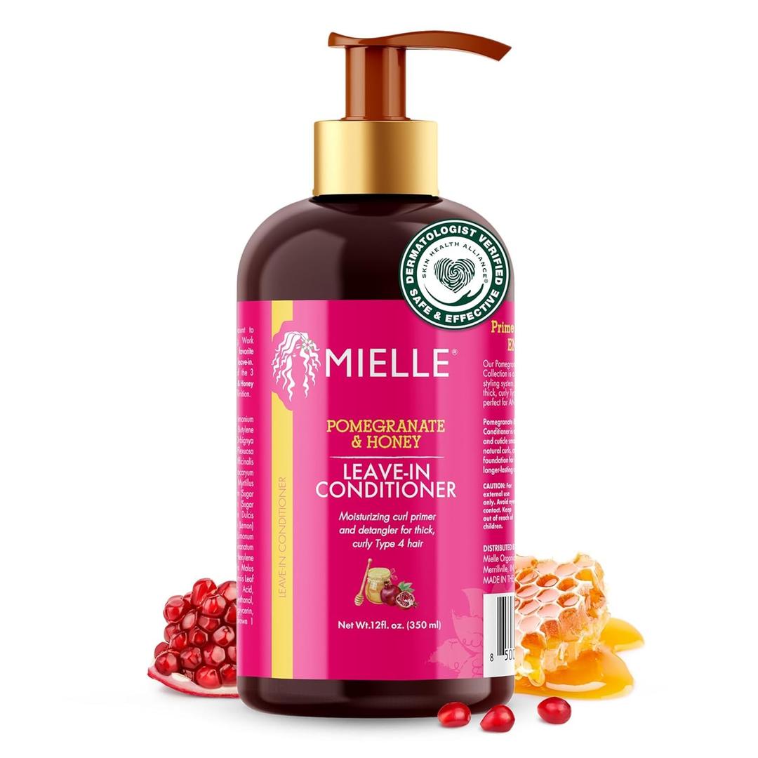 Mielle Organics Pomegranate & Honey Leave-In Conditioner for Curly Hair - Moisturizing Detangler & Curly Hair Treatment to Help Repair Damage, Prevent Frizz & Improve Shine, 12 Fl Oz