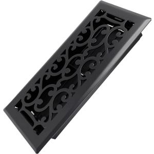 Howeall 4x10 Inches Heavy Duty Walkable Floor Register - Easy Adjust Air Supply Lever Decorative Floor Vent Covers - Savannah Design Vent Covers for Home - Matte Black