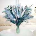 Pampas Grass Decor Dried Flowers with Blue Pampas Grass Boho Floral Arrangements for Home Office Wedding Centerpieces Rustic Blue Flowers Decor