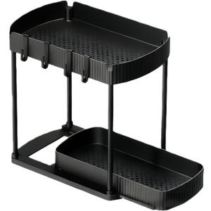 Under Sink Organizer,2-Tier Pull Out Rack,Under Sink Organizers with 4 Hooks - for Home Pantry Closet Laundry Room Countertop Cabinet