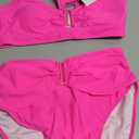 High Waisted Bikini Sets for Women Tummy Control Swimsuit U-Wire Matel Cutout Two Piece Bathing Suit, Rose L