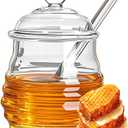 Glass Honey Jar with Dipper and Lid, 10 OZ Heat Resistant HoneyPot, Honey Storage Container for Storing Syrup, Home and Kitchen Organization, Gifts for Her Christmas, Coffee Bar Decor